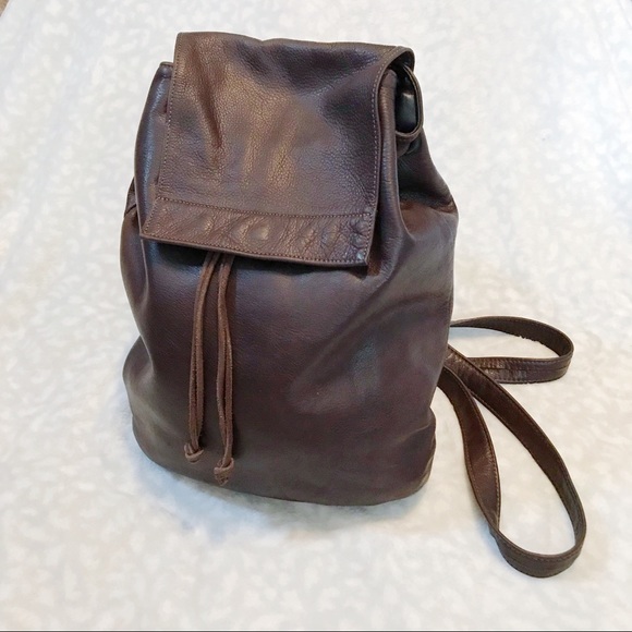 Vintage Handbags - Vintage Lauren Sharfman Leather Backpack Bag Brown